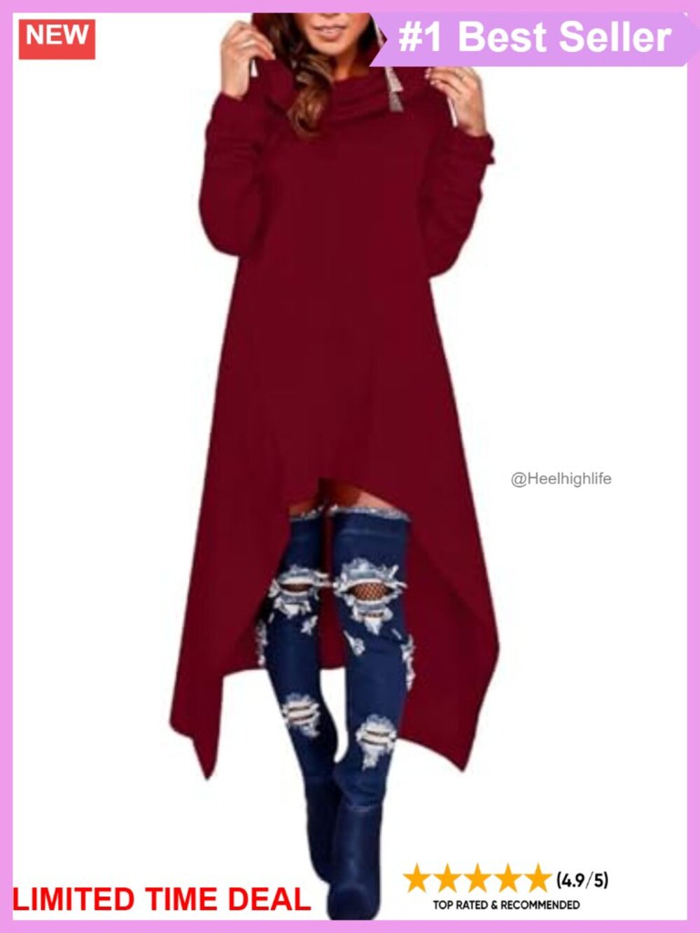Womens Oversize Hoodie Dress Asymmetric Handkerchief Hem Tunic